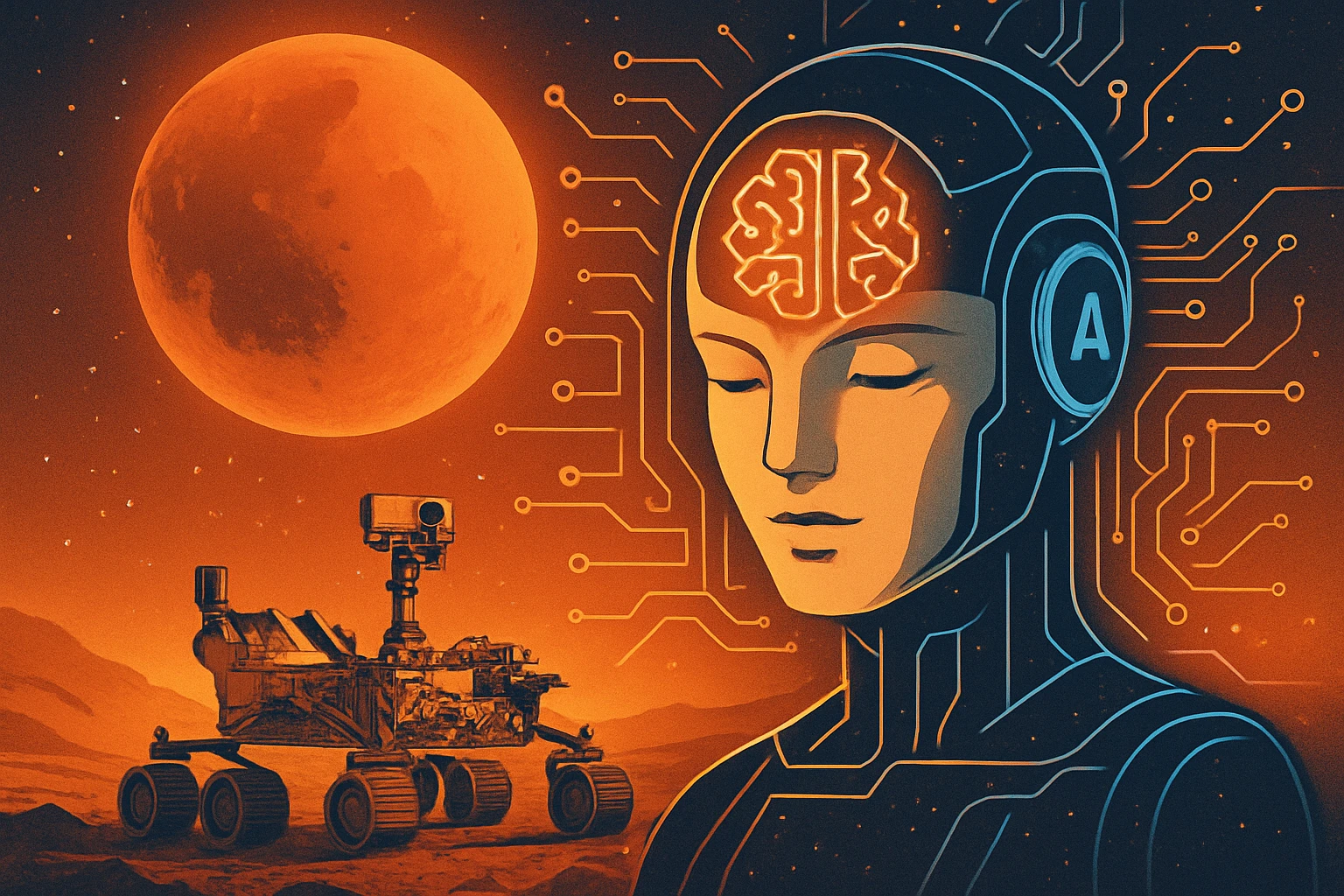 How AI Fuels Our Dream of Living on Mars - Inspirational image of AI technology integrated with Mars exploration imagery.
