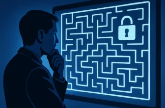 AI and Privacy: Balancing Dreams and Rights - A thoughtful person looking at a digital maze, symbolizing modern data privacy challenges.