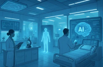 AI in Pathology: Transforming Medical Diagnostics - Futuristic hospital lab scene with AI technology