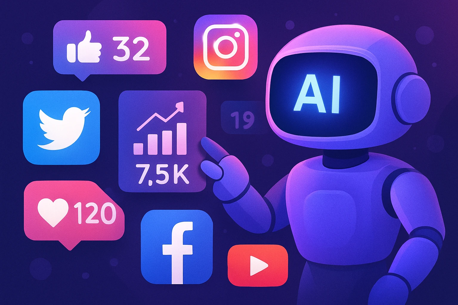 AI in Social Media: Transform Engagement Now! - An eye-catching image depicting AI interacting with social media platforms, showing dynamic engagement metrics.