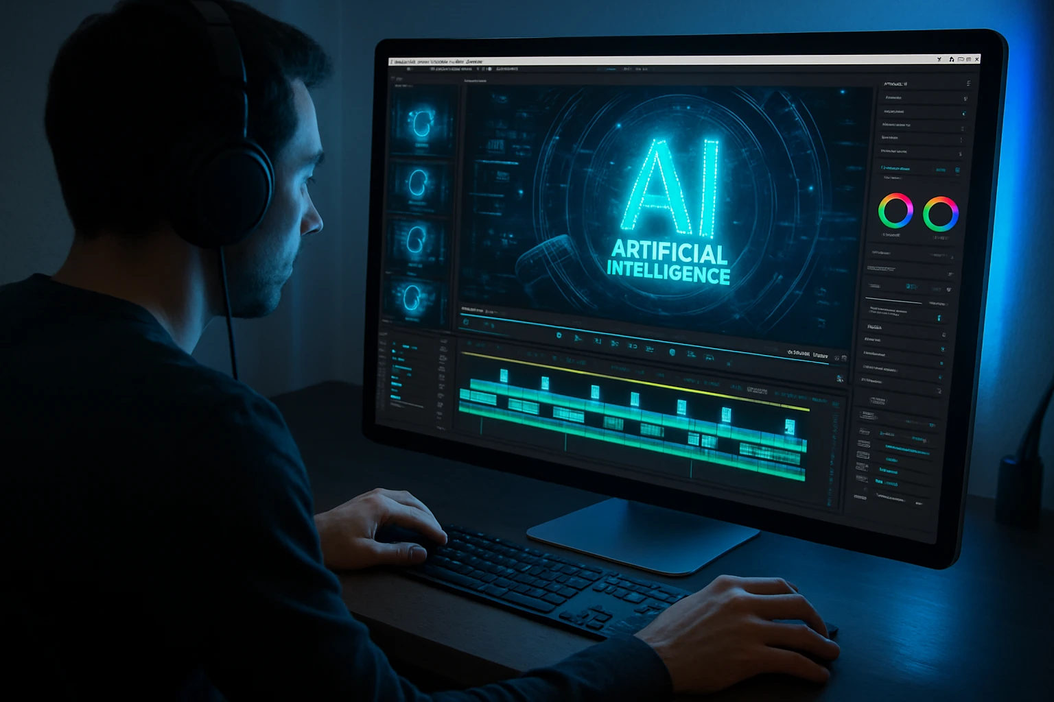 AI Video Tools: Transforming Editing Forever - Engaging image of someone editing a video with futuristic AI visuals