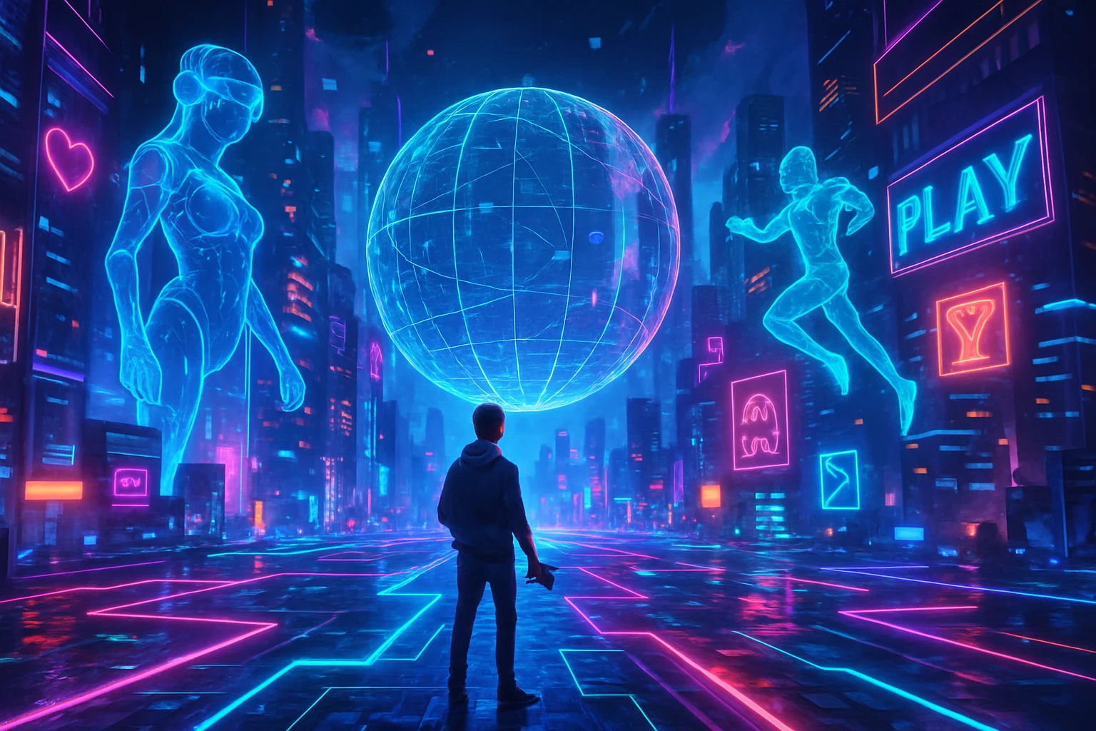 AI & VR: Transforming Future Gaming Worlds - A futuristic game world blending reality and virtual realms