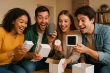 Beginner's Guide to AI Setup: Easy Tips & Tricks - Young adults excitedly setting up smart home gadgets