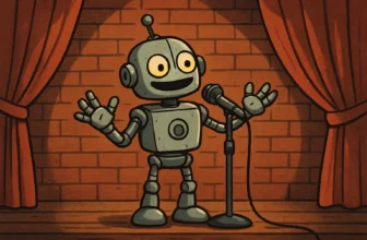 AI Comedy: A New Era of Hilarious Content - Illustration of a robot performing stand-up comedy on stage