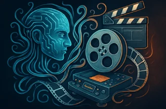 AI Revolutionizes Film Editing Creativity - A captivating image of AI intertwining with film editing gear