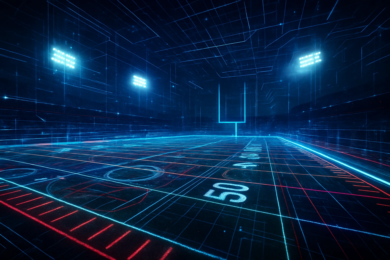 AI Transforms Football Scouting Forever - A dynamic image showing a futuristic football field with digital overlays