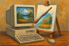 AI in Art: Revolution or Creative Fad? - Computer with a paintbrush creating art on a canvas