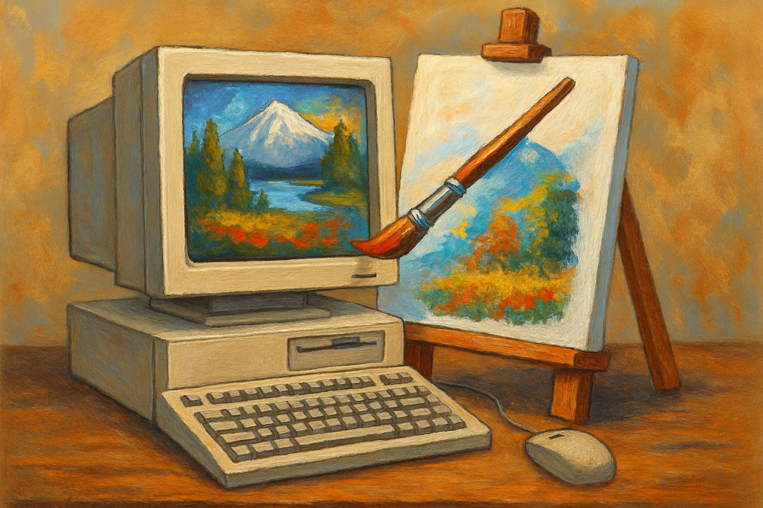 AI in Art: Revolution or Creative Fad? - Computer with a paintbrush creating art on a canvas