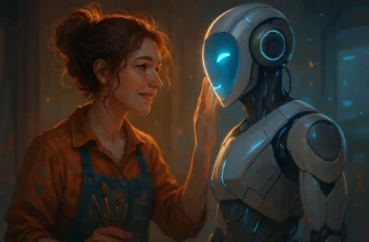 How AI Ignites Your Creative Spark Today - An artist interacting with AI; futuristic yet warm
