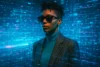 Transform Your Style with AI Fashion Wizardry - An image showing a fashionable person surrounded by digital elements, like data streams or holograms.