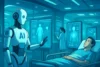 AI Revolutionizing Our Healthcare Today - An eye-catching, futuristic hospital setting with AI technology in action