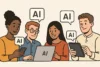 Master Pronunciation with AI: How Tech Helps - A diverse group of people using AI language tools on devices