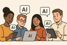 Master Pronunciation with AI: How Tech Helps - A diverse group of people using AI language tools on devices